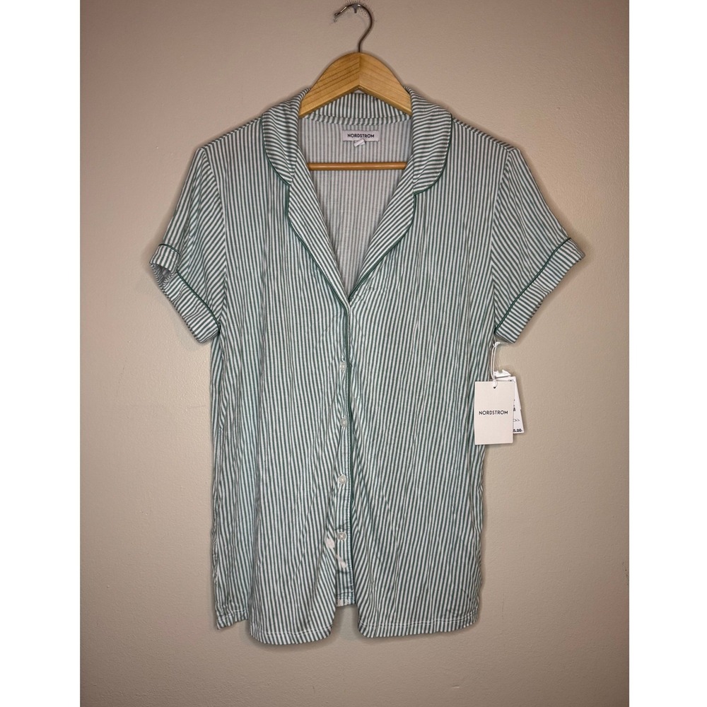 Nordstrom Womens XS Green White Skinny Stripe Modal Pajama Set 2PC NWT